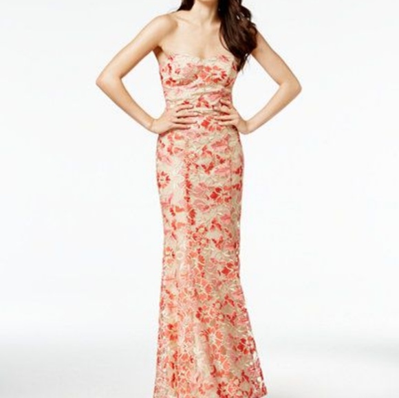 Macy's Dresses & Skirts - Gown Coral Pink Dress Formal Lace Embroidery Mermaid Party Wedding Prom Formal 7
